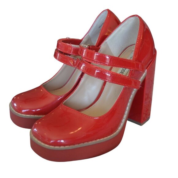 Steve Madden Twice Patent Block Heel Mary Jane Platform Pumps Womens Size 6 Prep - Picture 3 of 11